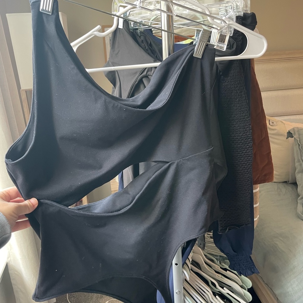 Abercrombie & Fitch Black Asymmetrical Cut out Tank Body suit